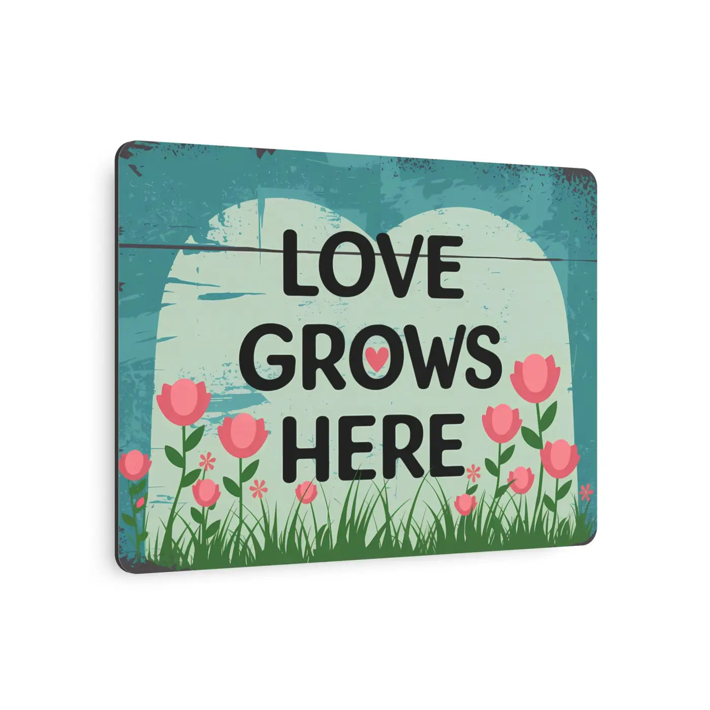 Love Grows Here Vintage Metal Art Sign - White Aluminum - DipaliZ
