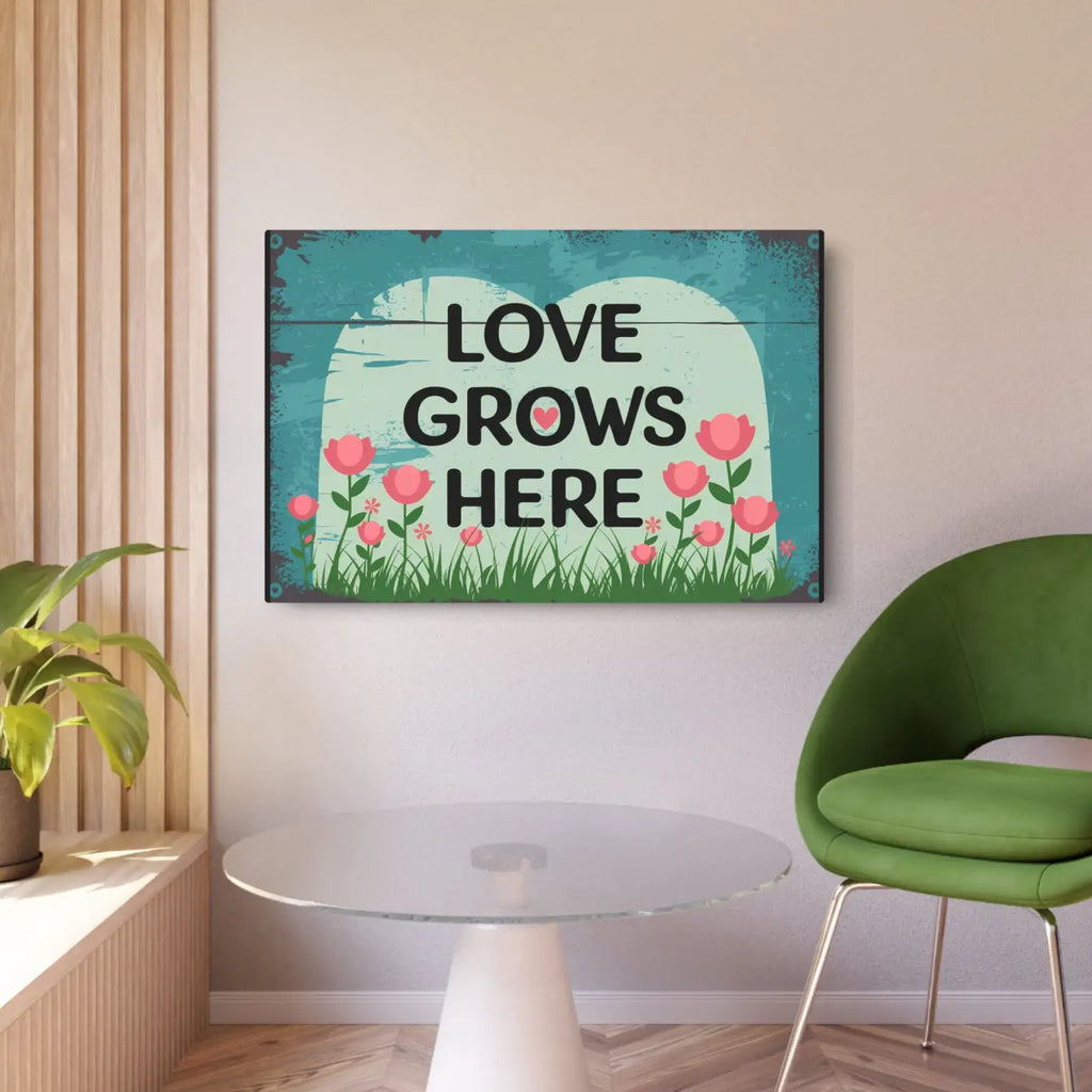Love Grows Here Vintage Metal Art Sign - White Aluminum - DipaliZ
