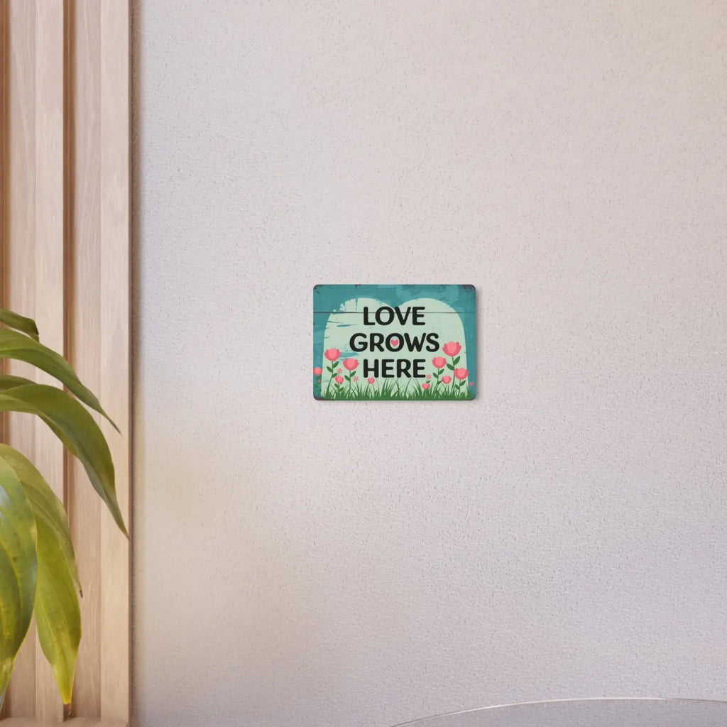 Love Grows Here Vintage Metal Art Sign - White Aluminum - DipaliZ