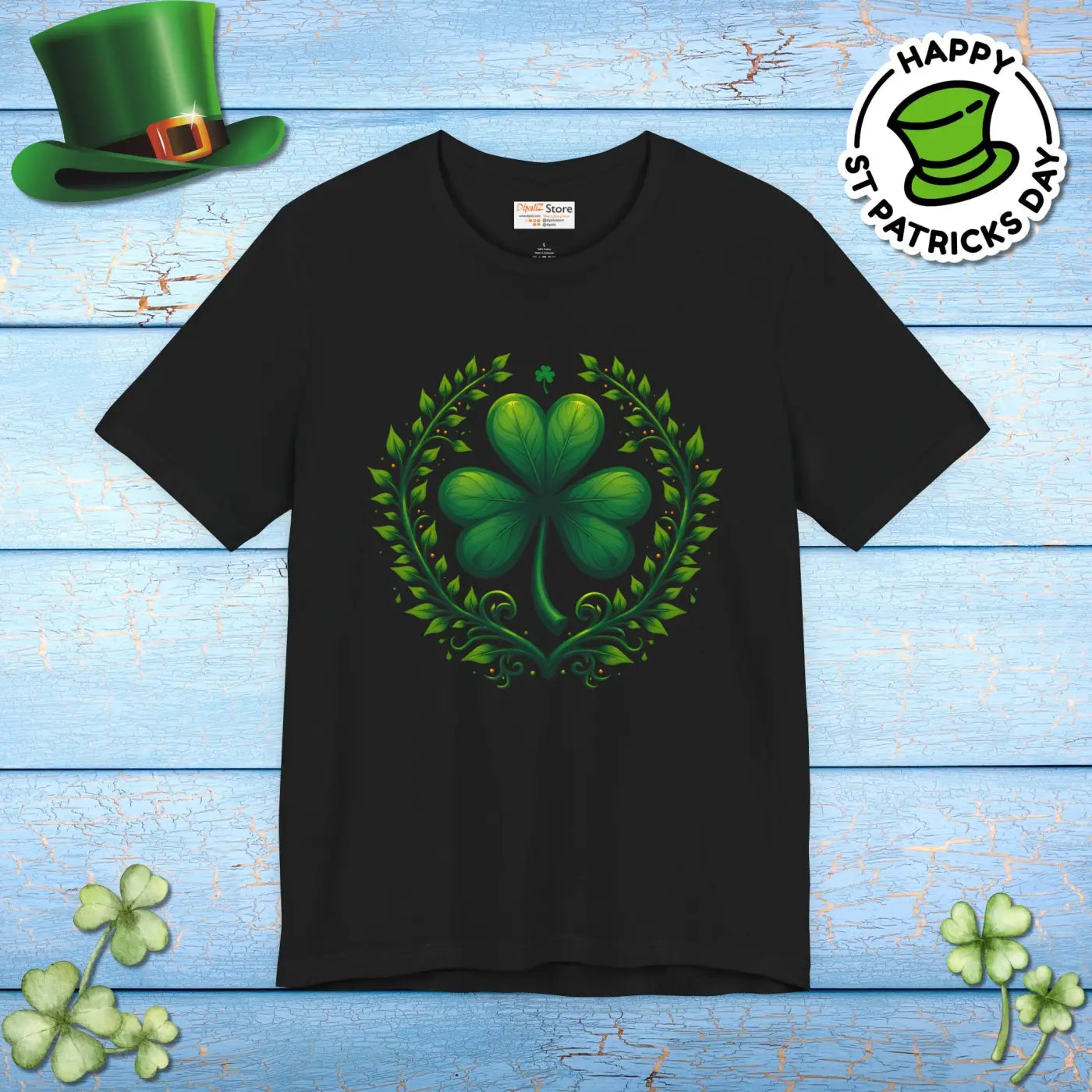 Irish Clover Short Sleeve Tee - Shamrock Print - DipaliZ