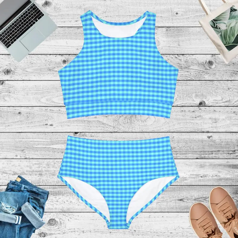 Blue Check Bikini Set - Unmatched Comfort Swimwear - DipaliZ