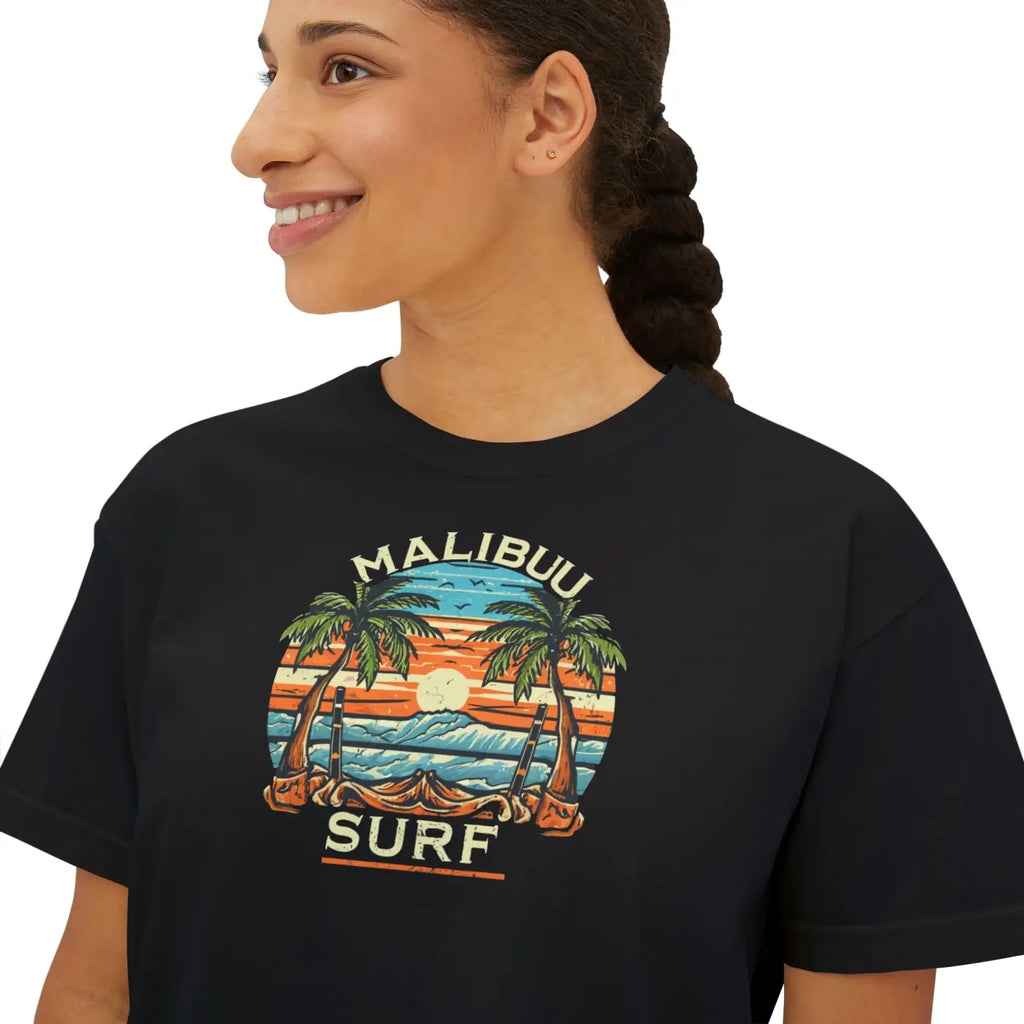 Boxy Tee Retro Palm Beach Sunset - Summer Vibes - DipaliZ
