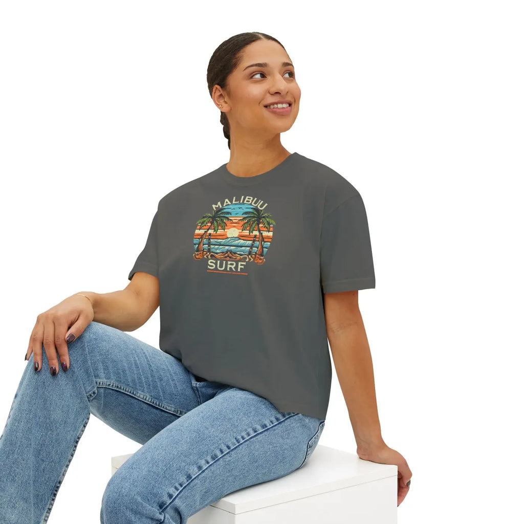Boxy Tee Retro Palm Beach Sunset - Summer Vibes - DipaliZ