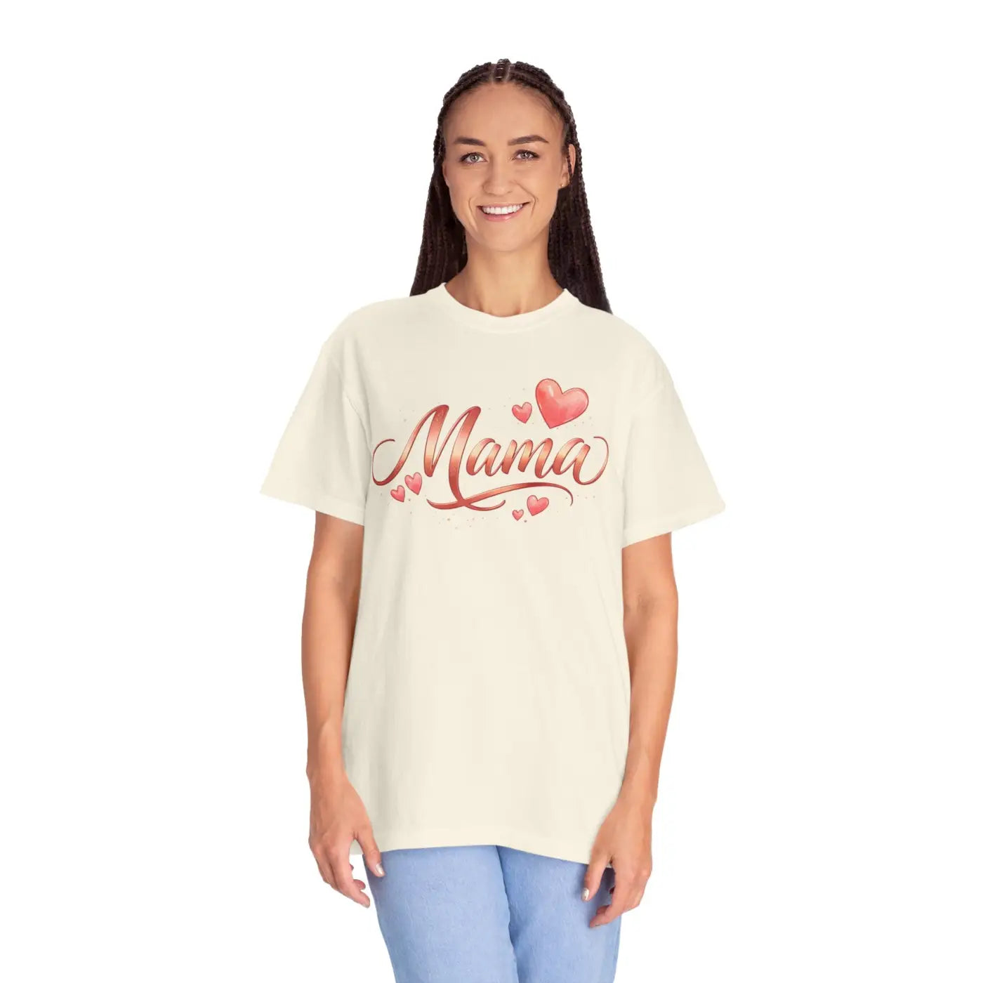 Floral Love Tee - Mama Heart Script Garment-Dyed Cotton - DipaliZ