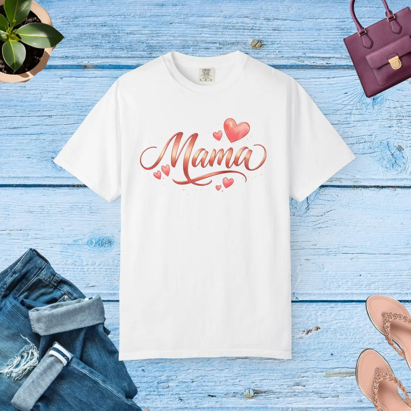 Floral Love Tee - Mama Heart Script Garment-Dyed Cotton - DipaliZ