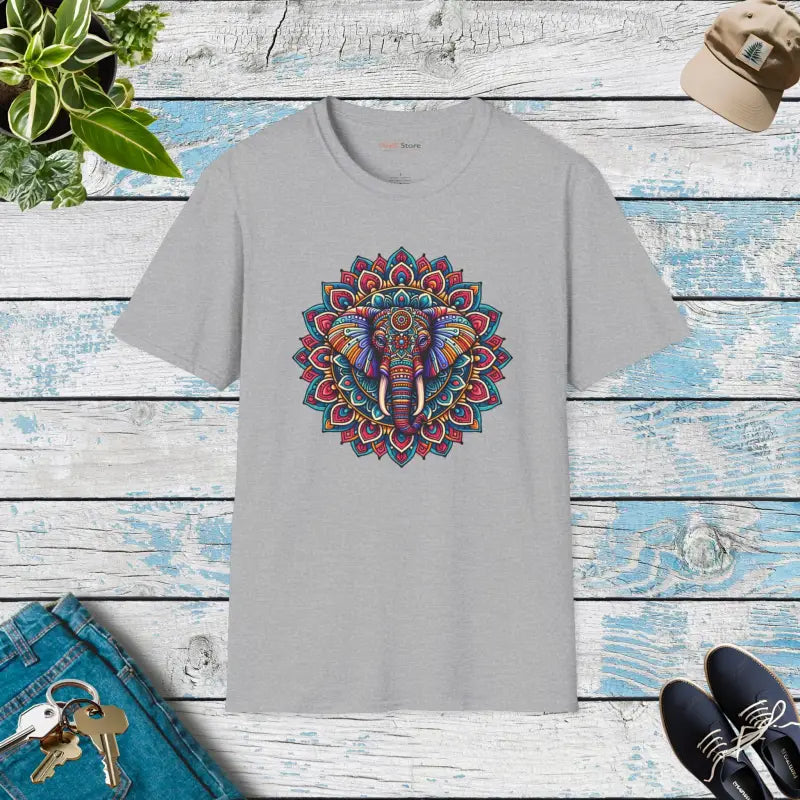 Mandal Art Elephant Unisex Softstyle T-Shirt - 100% Cotton - DipaliZ