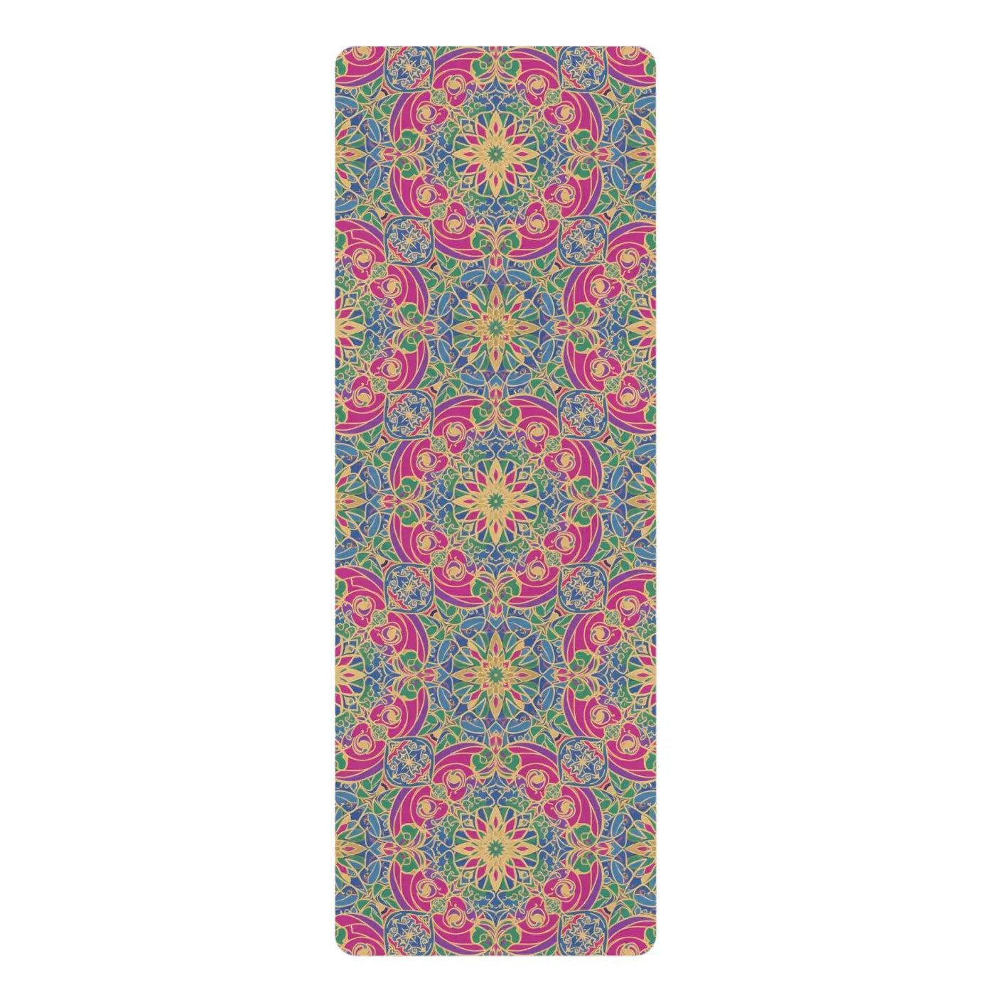 Pink Teal Mandala Floral Rubber Yoga Mat - Microfiber Suede - DipaliZ