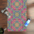Pink Teal Mandala Floral Rubber Yoga Mat - Microfiber Suede - DipaliZ
