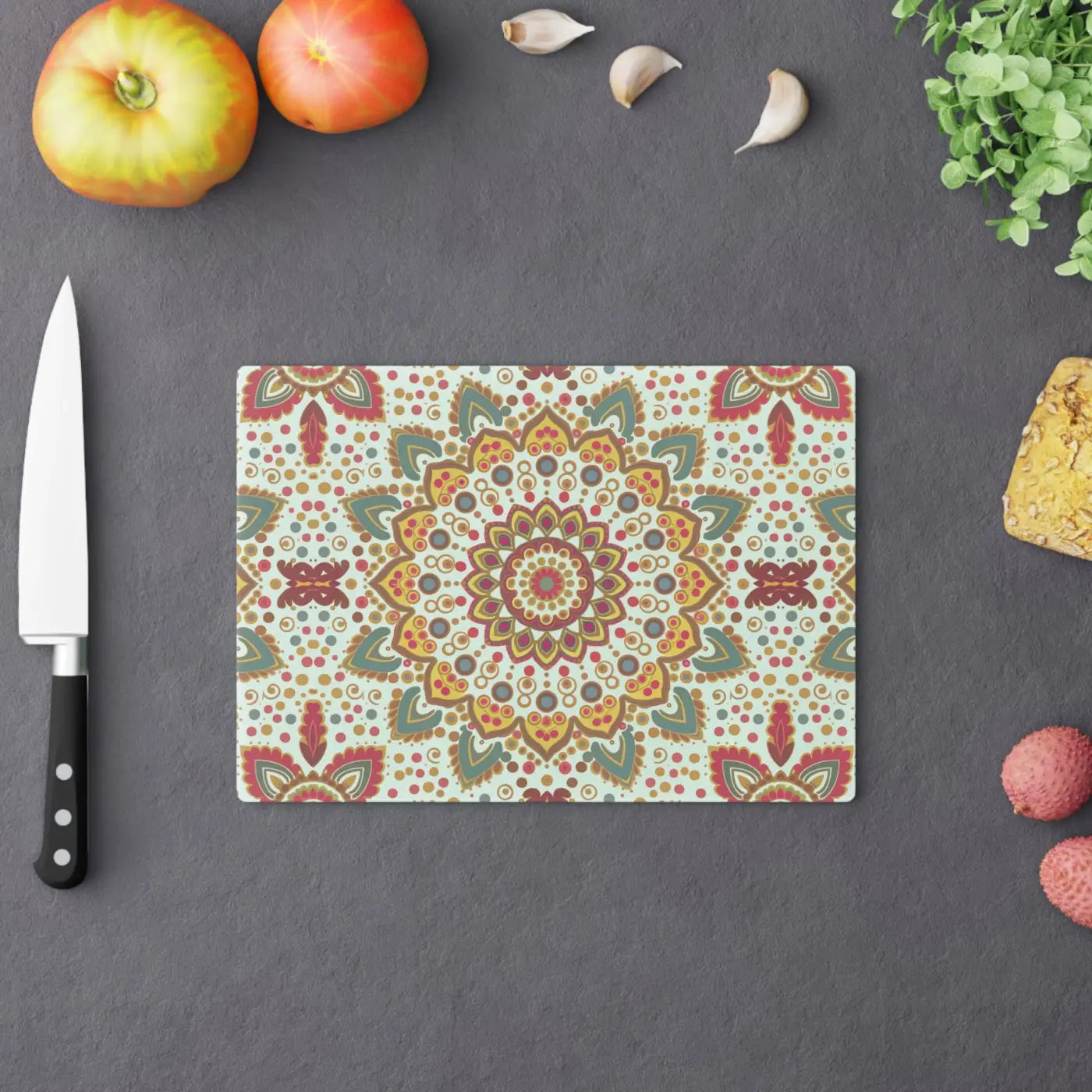 Mandala Pattern Cutting Board - Tempered Glass Kitchen Art - DipaliZ