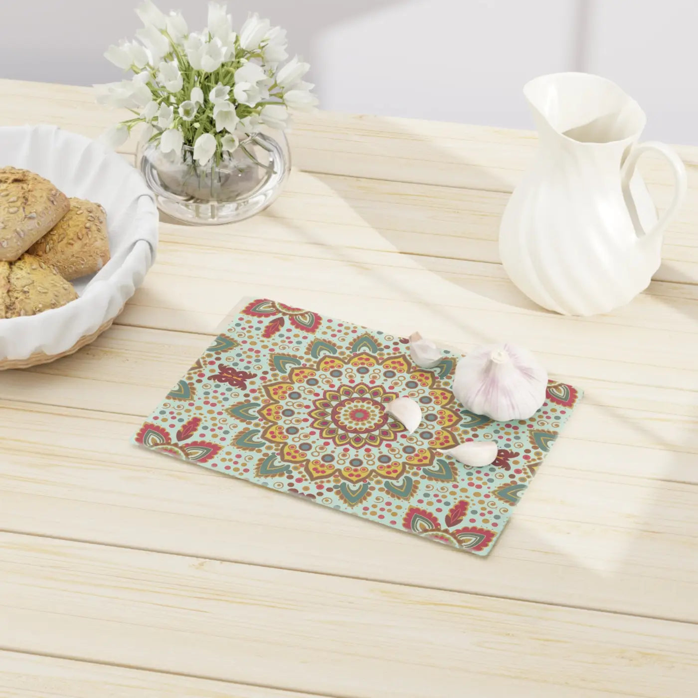 Mandala Pattern Cutting Board - Tempered Glass Kitchen Art - DipaliZ