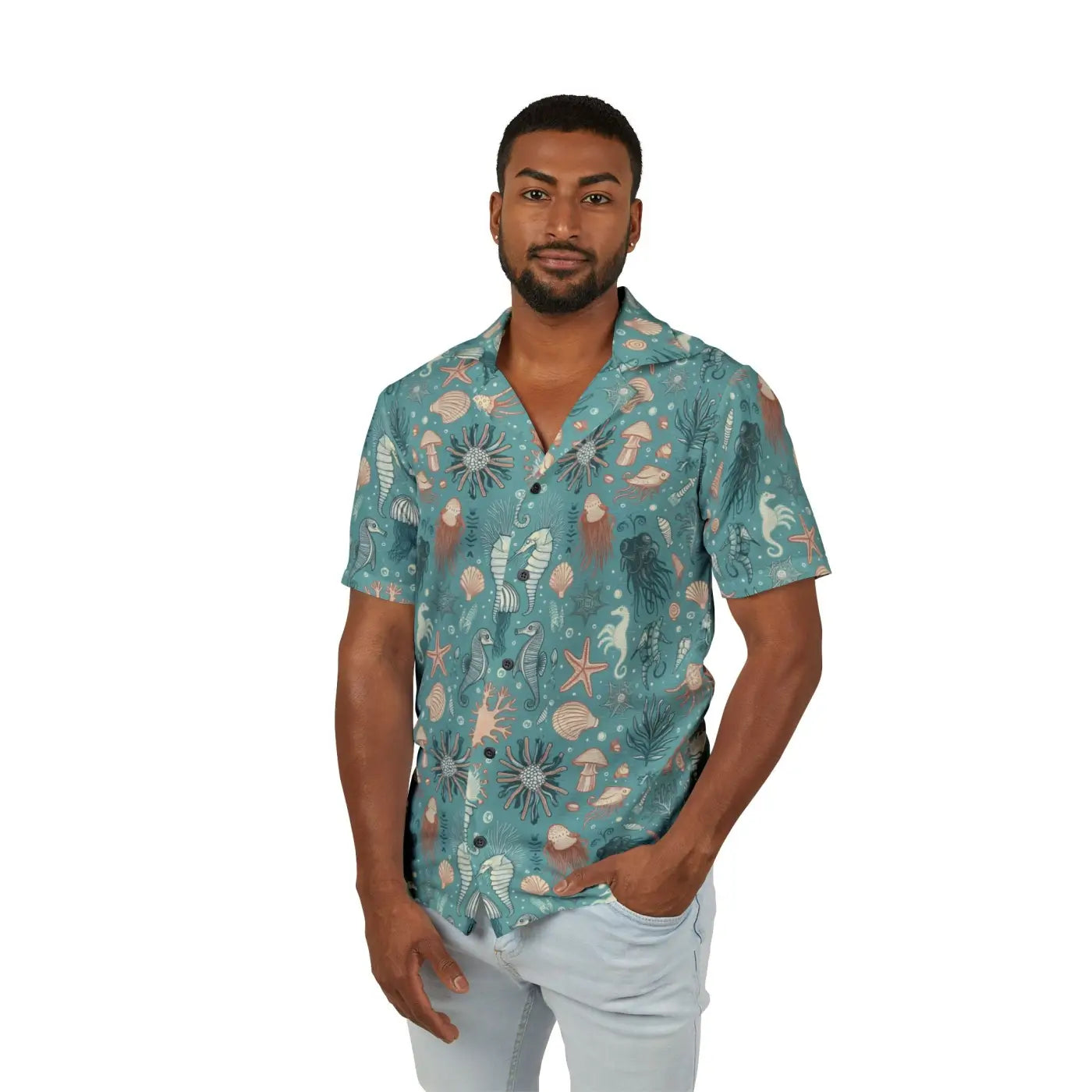 Vibrant Hawaiian Camp Shirt - Marine Animals Design - DipaliZ