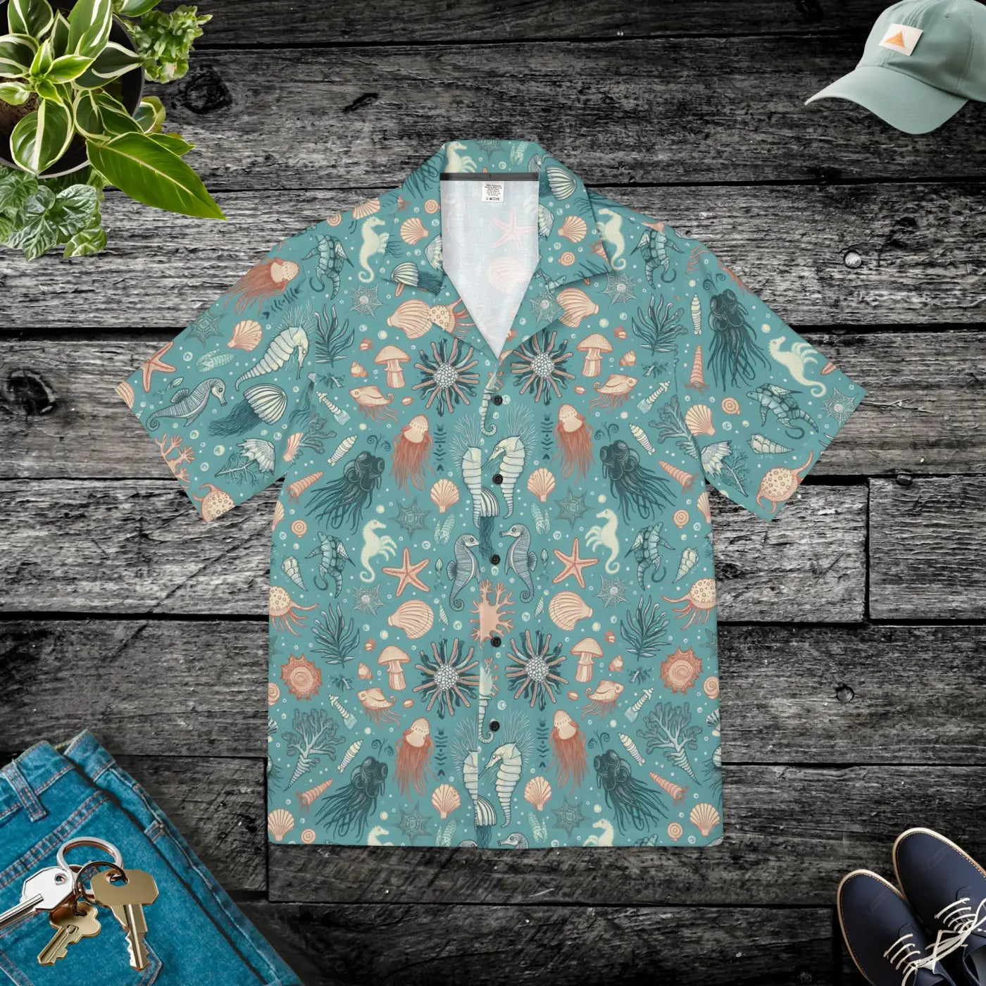 Vibrant Hawaiian Camp Shirt - Marine Animals Design - DipaliZ