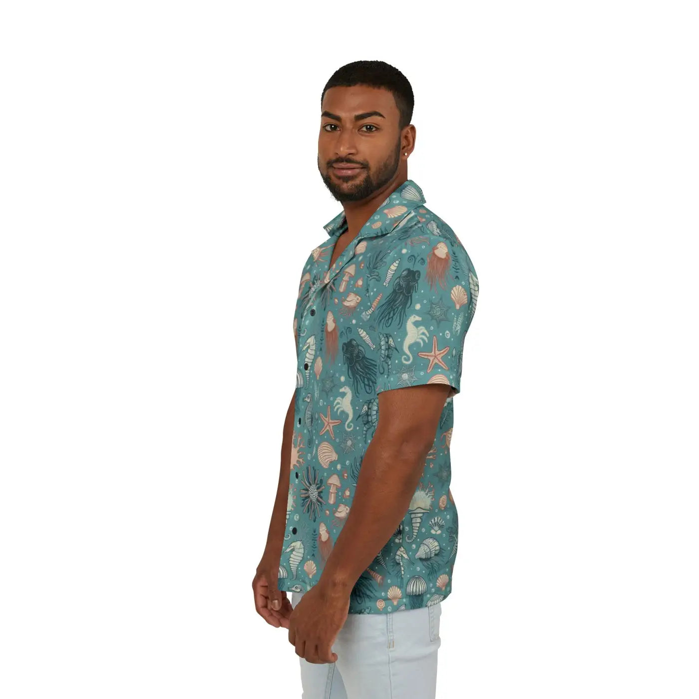 Vibrant Hawaiian Camp Shirt - Marine Animals Design - DipaliZ