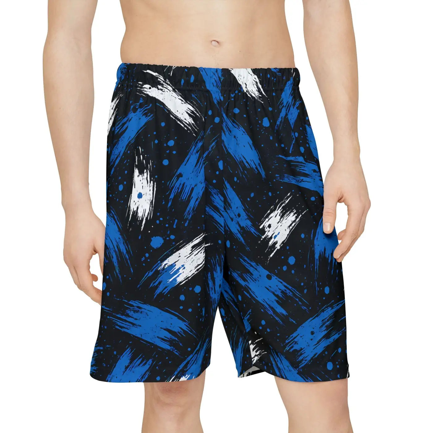 Bold Blue Brushstroke Athletic Shorts - Casual Summer - DipaliZ