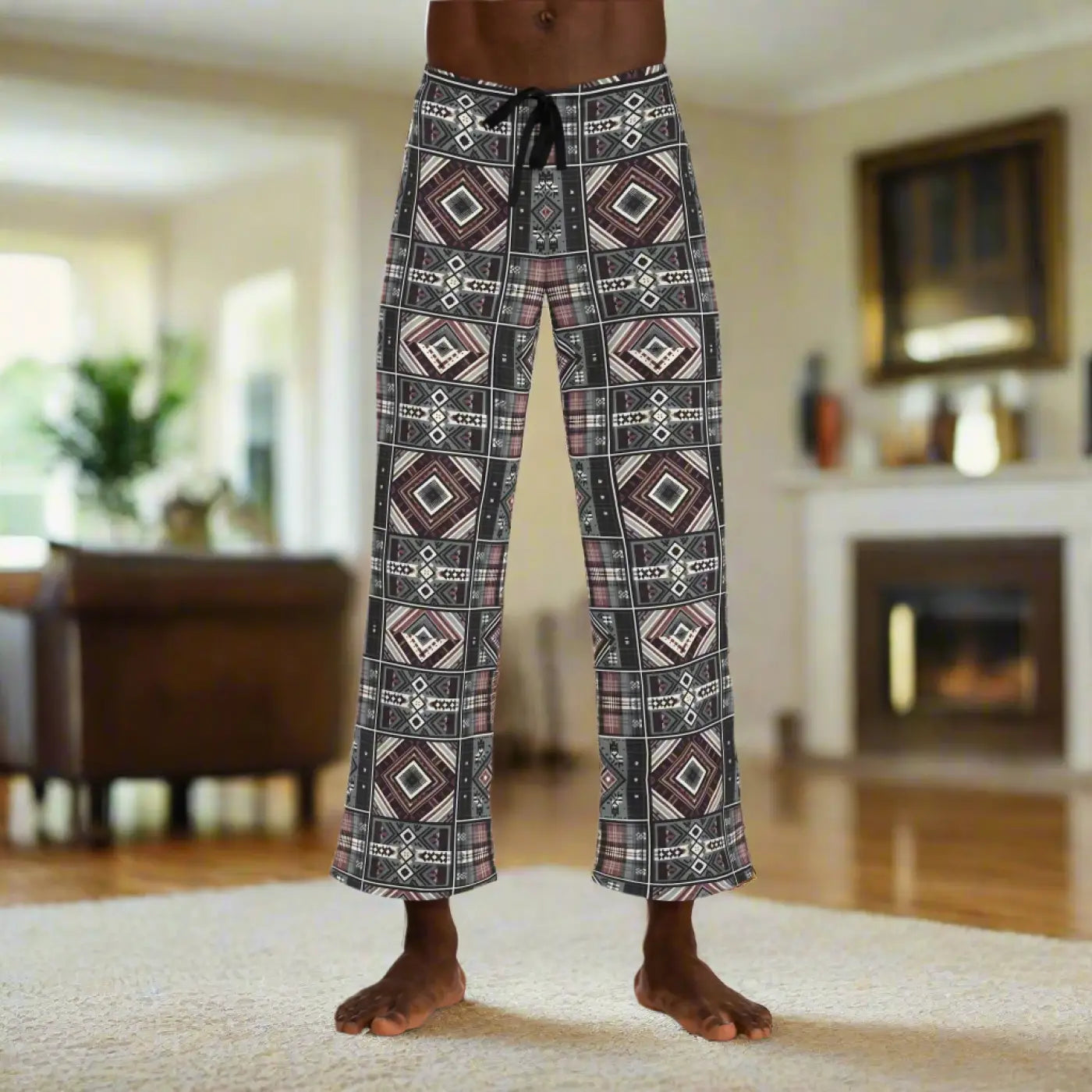Cozy Plaid Pajama Pants - Polyester Jersey Loungewear - DipaliZ