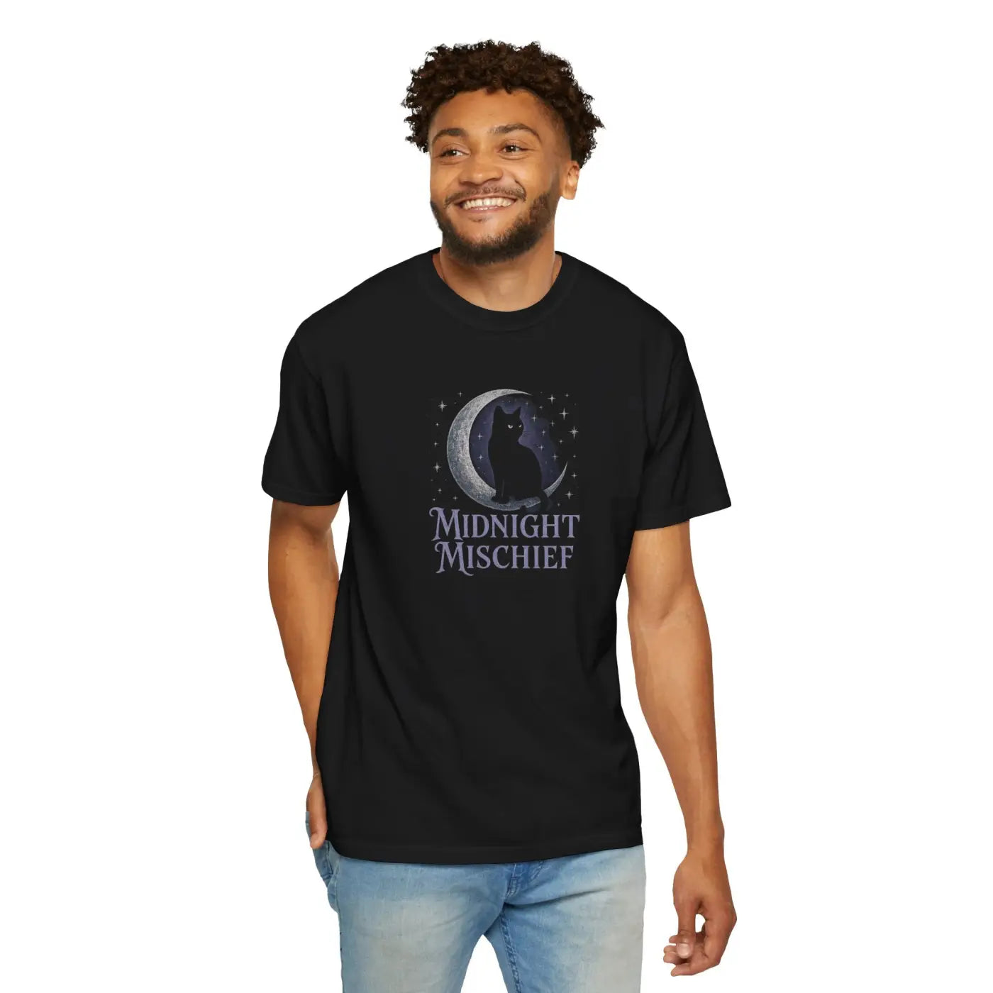 Midnight Mischief Cat T-Shirt - Moonlit Alley Style - DipaliZ