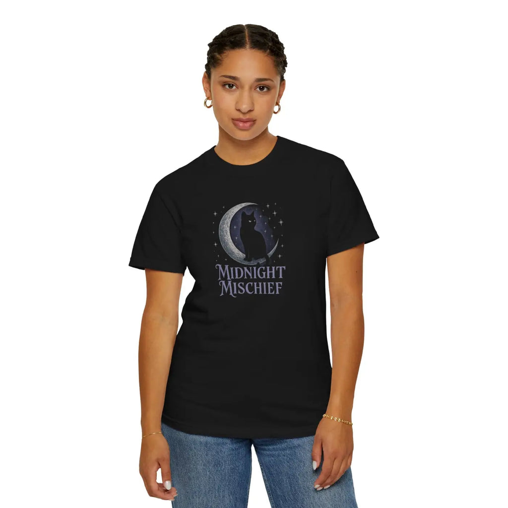 Midnight Mischief Cat T-Shirt - Moonlit Alley Style - DipaliZ