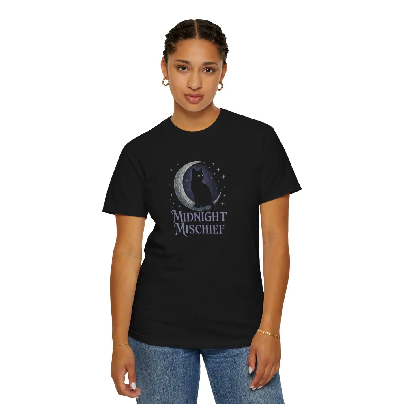 Midnight Mischief Cat T-Shirt - Moonlit Alley Style - DipaliZ