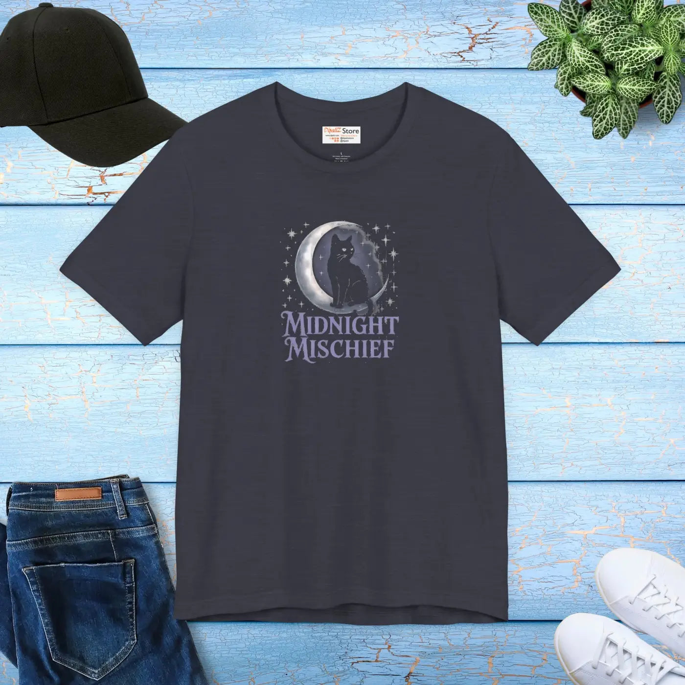 Spooky Cat Moon Unisex Jersey Short Sleeve Tee - DipaliZ