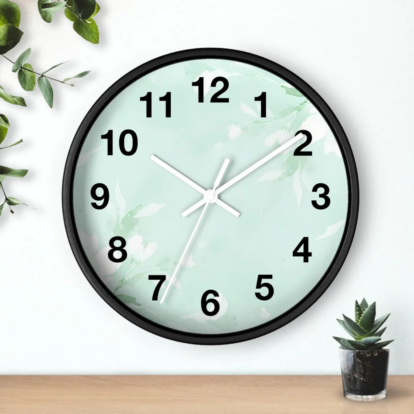 Mint Floral Wall Clock - Botanical Design Decor - DipaliZ