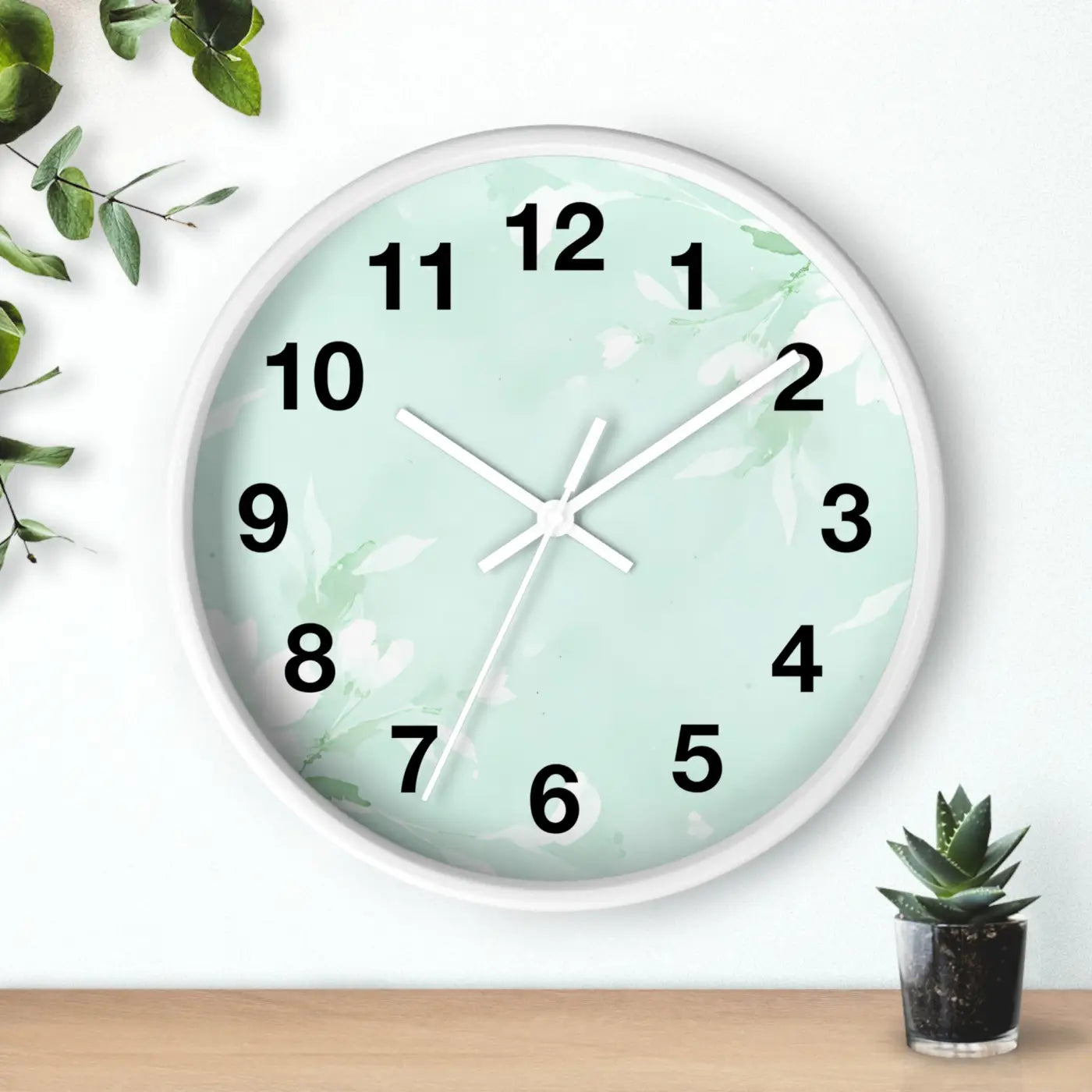 Mint Floral Wall Clock - Botanical Design Decor - DipaliZ