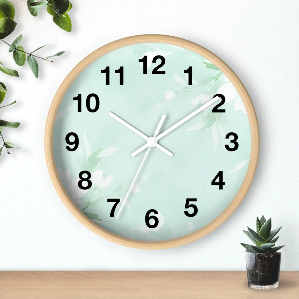Mint Floral Wall Clock - Botanical Design Decor - DipaliZ