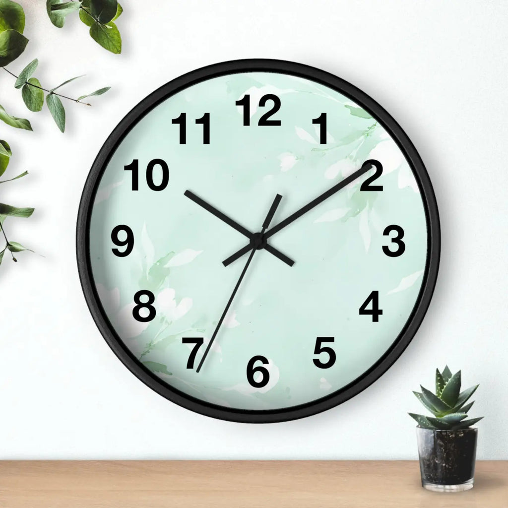 Mint Floral Wall Clock - Botanical Design Decor - DipaliZ