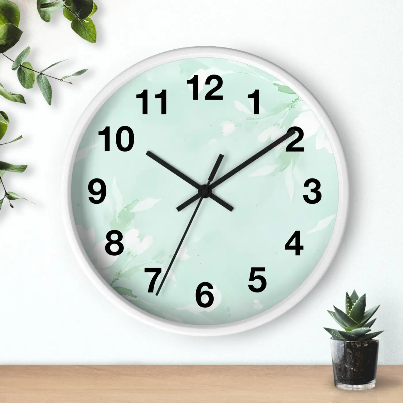 Mint Floral Wall Clock - Botanical Design Decor - DipaliZ