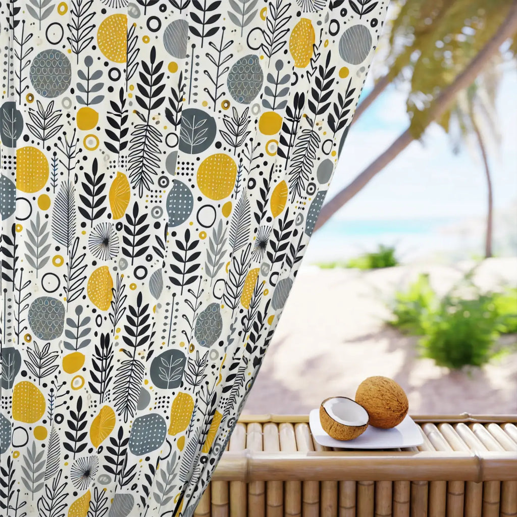 Modern Floral Window Curtain - Gray Polka Dot Style - DipaliZ