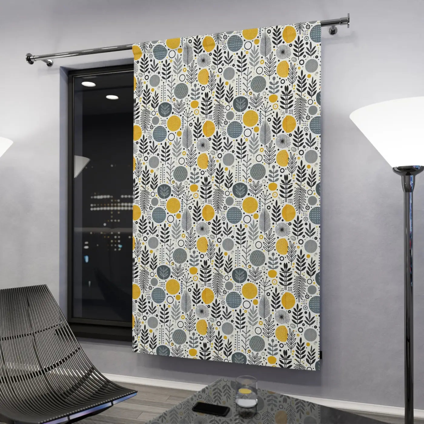 Modern Floral Window Curtain - Gray Polka Dot Style - DipaliZ