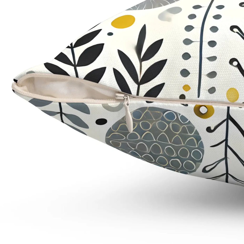 Modern Floral Yellow Grey Accent Pillow - Spun Polyester - DipaliZ