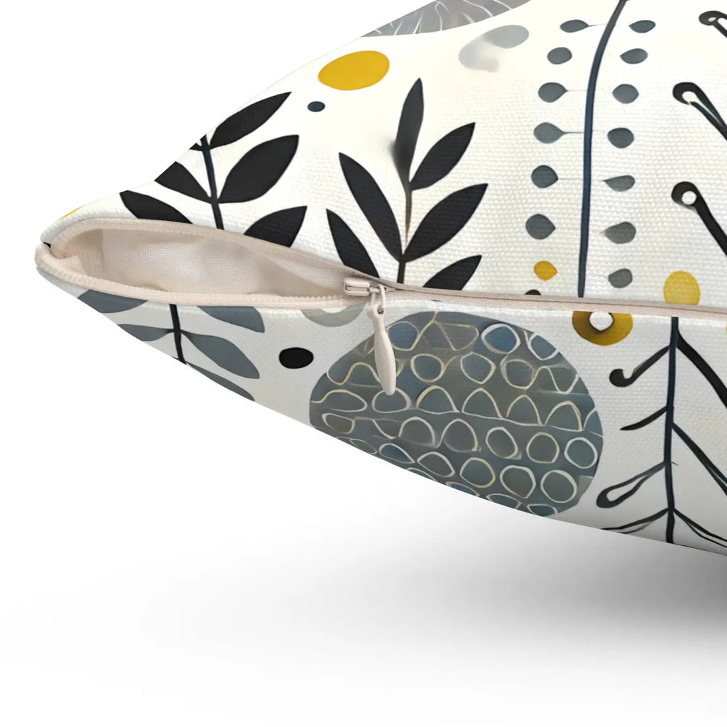 Modern Floral Yellow Grey Accent Pillow - Spun Polyester - DipaliZ