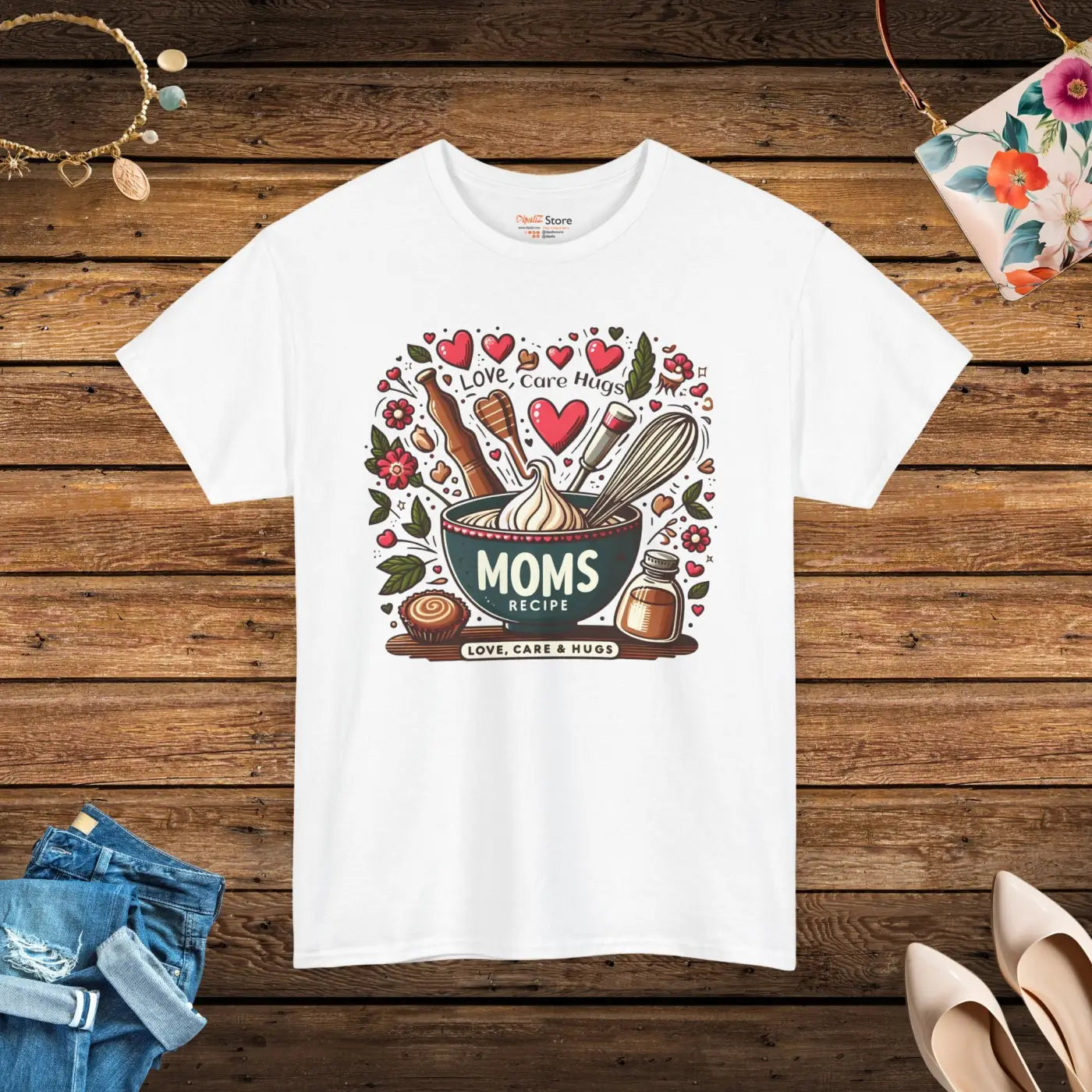 Unisex Heavy Cotton Tee Mom Love Care Hugs - Comfort Fit - DipaliZ