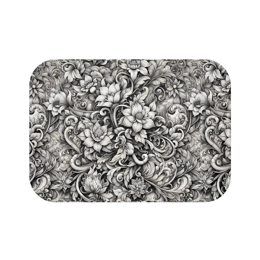 Floral Bath Mat - Monochromatic Large Design Anti-Slip - DipaliZ