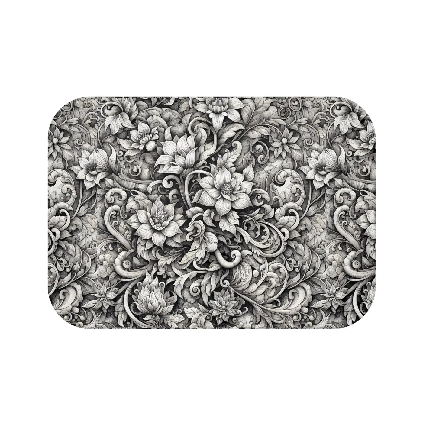 Floral Bath Mat - Monochromatic Large Design Anti-Slip - DipaliZ