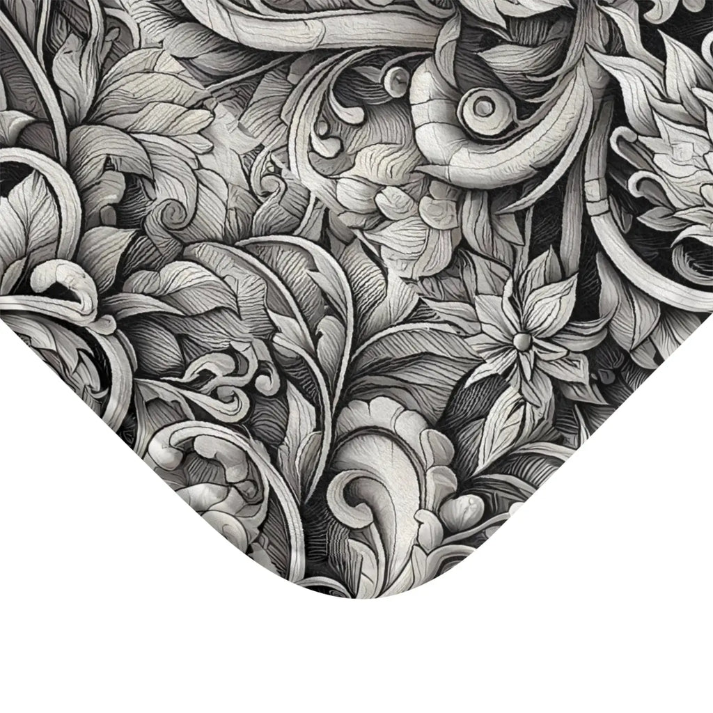 Floral Bath Mat - Monochromatic Large Design Anti-Slip - DipaliZ