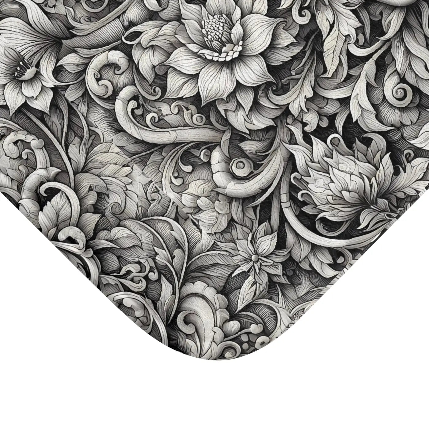 Floral Bath Mat - Monochromatic Large Design Anti-Slip - DipaliZ