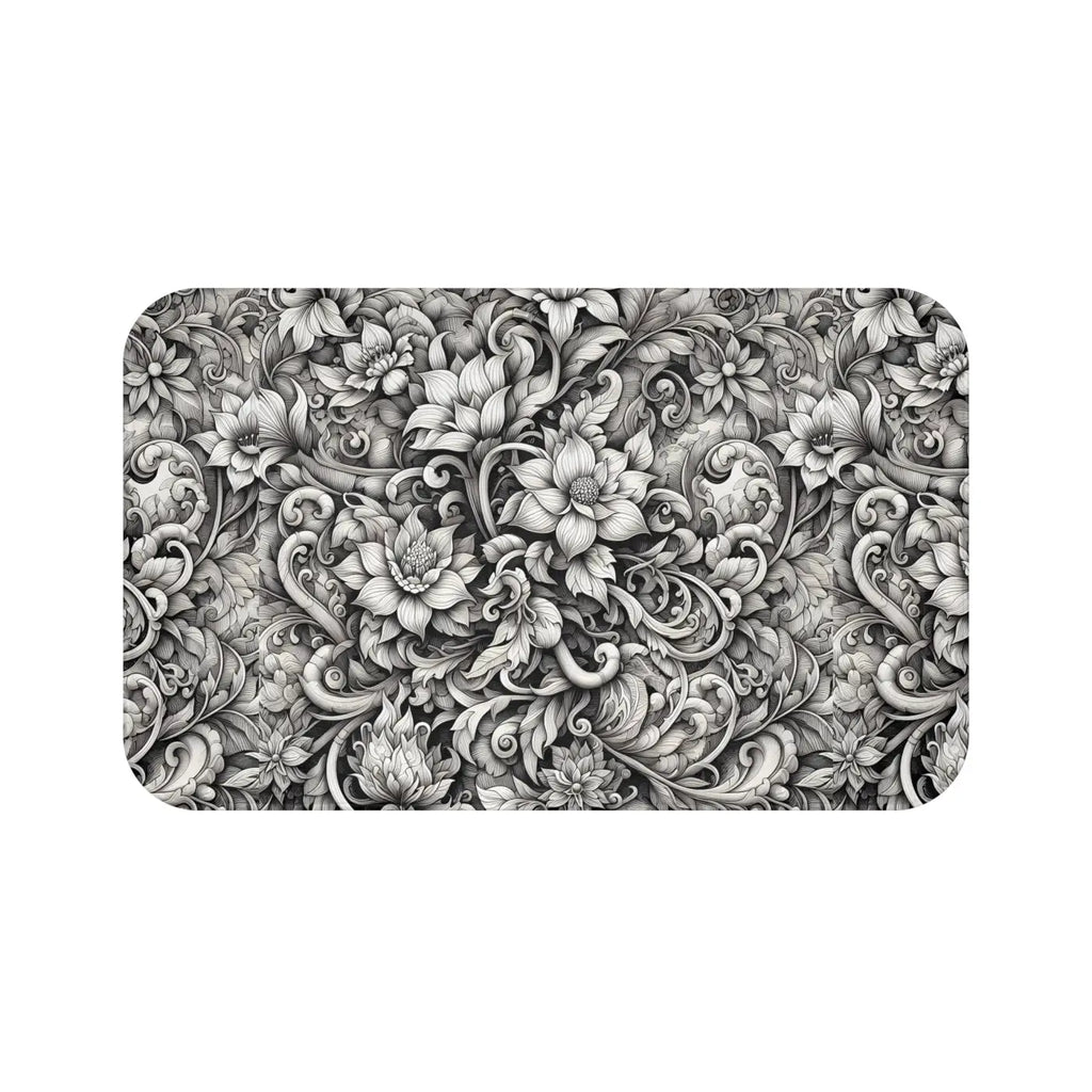 Floral Bath Mat - Monochromatic Large Design Anti-Slip - DipaliZ
