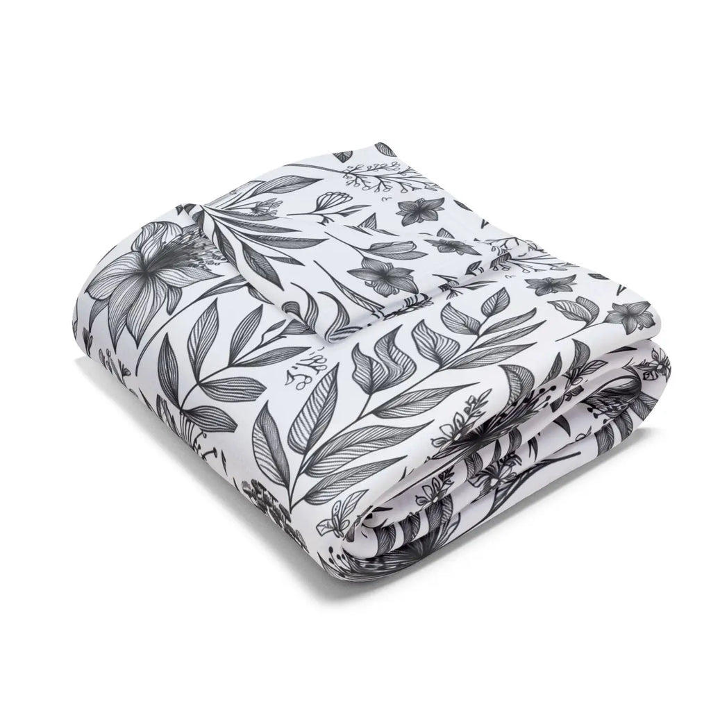Monochrome Floral Arctic Fleece Blanket - Elegant Warmth - DipaliZ