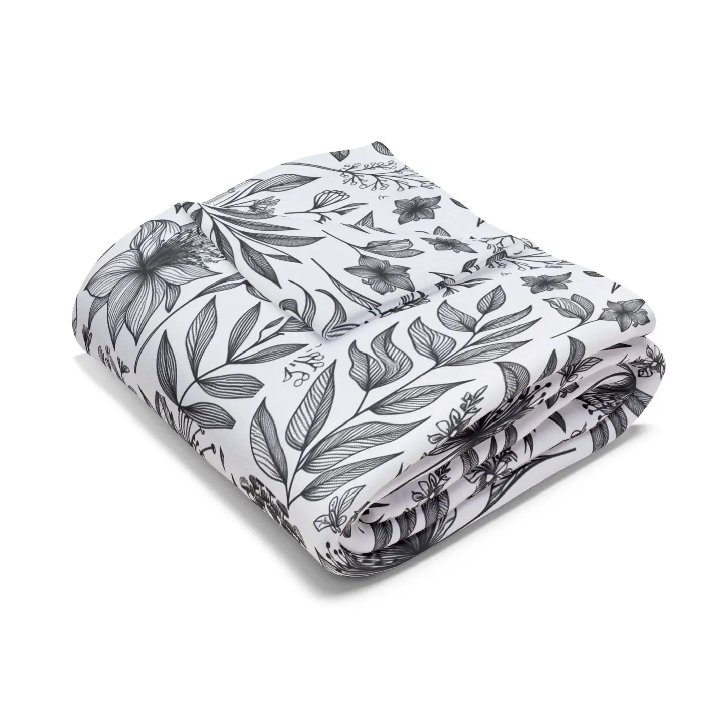 Monochrome Floral Arctic Fleece Blanket - Elegant Warmth - DipaliZ