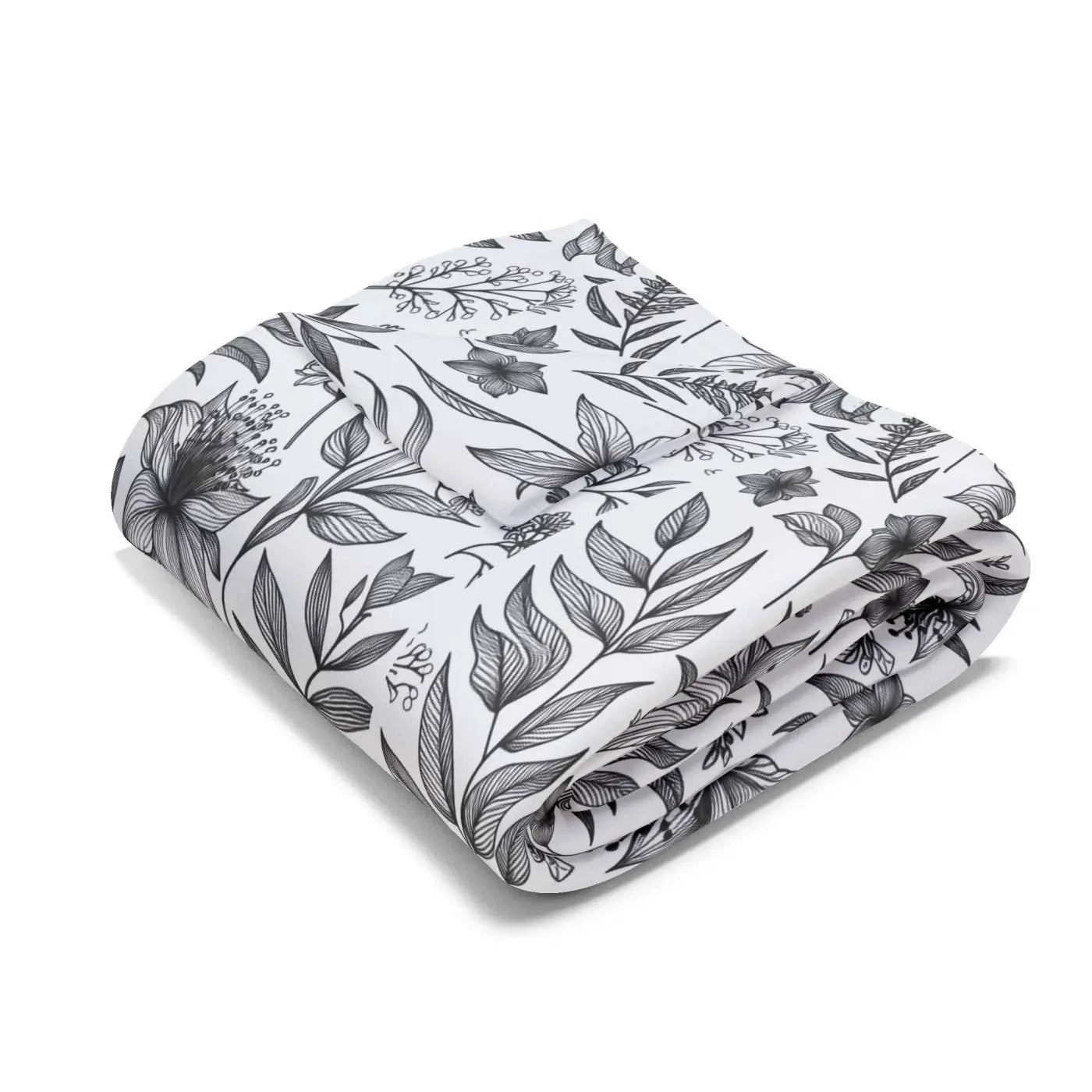 Monochrome Floral Arctic Fleece Blanket - Elegant Warmth - DipaliZ