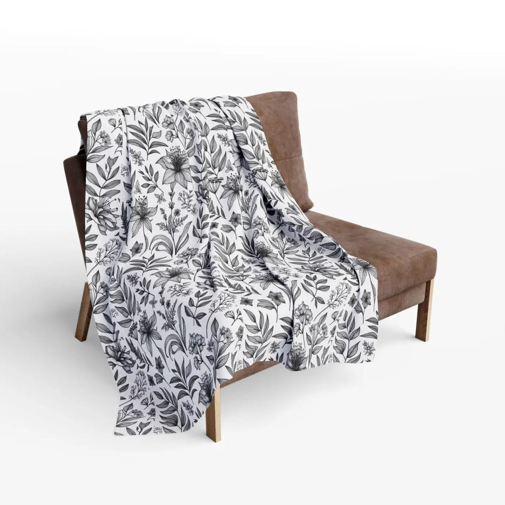 Monochrome Floral Arctic Fleece Blanket - Elegant Warmth - DipaliZ