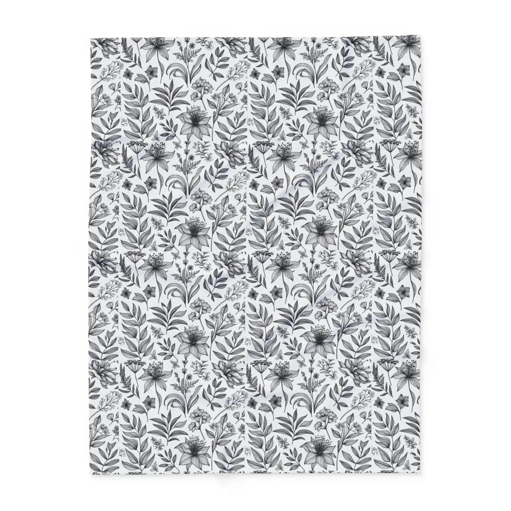 Monochrome Floral Arctic Fleece Blanket - Elegant Warmth - DipaliZ