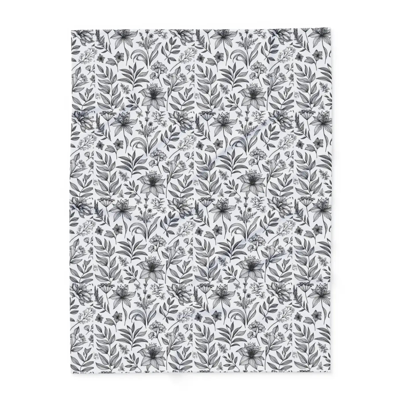 Monochrome Floral Arctic Fleece Blanket - Elegant Warmth - DipaliZ