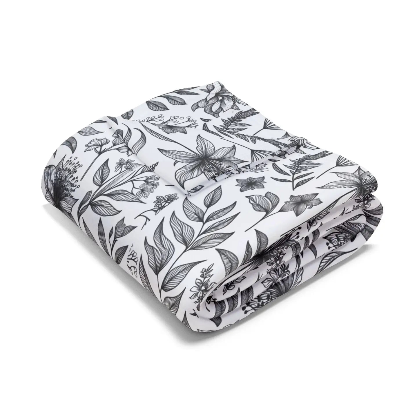Monochrome Floral Arctic Fleece Blanket - Elegant Warmth - DipaliZ
