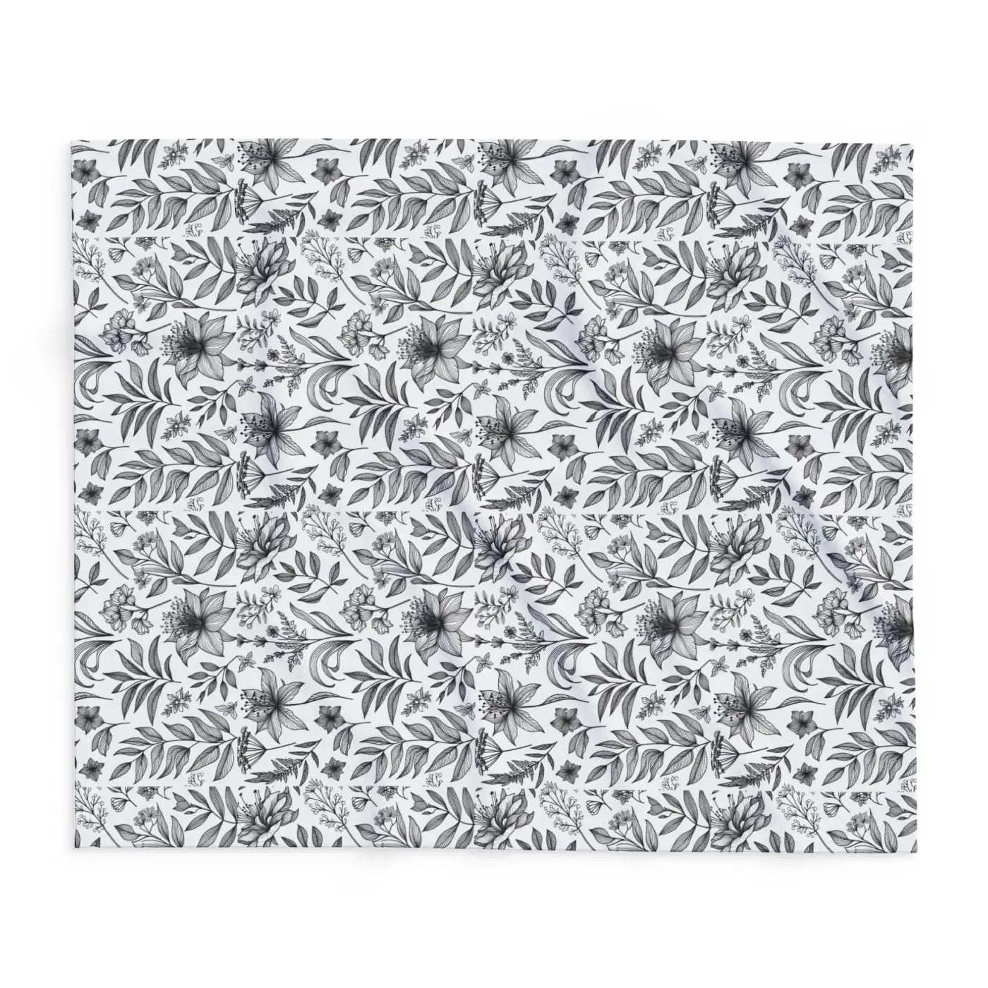 Monochrome Floral Arctic Fleece Blanket - Elegant Warmth - DipaliZ