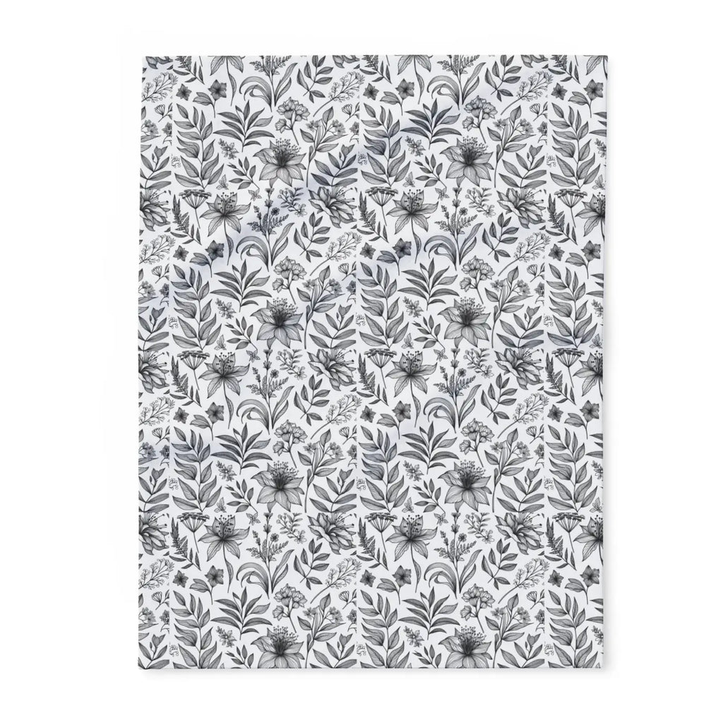 Monochrome Floral Arctic Fleece Blanket - Elegant Warmth - DipaliZ
