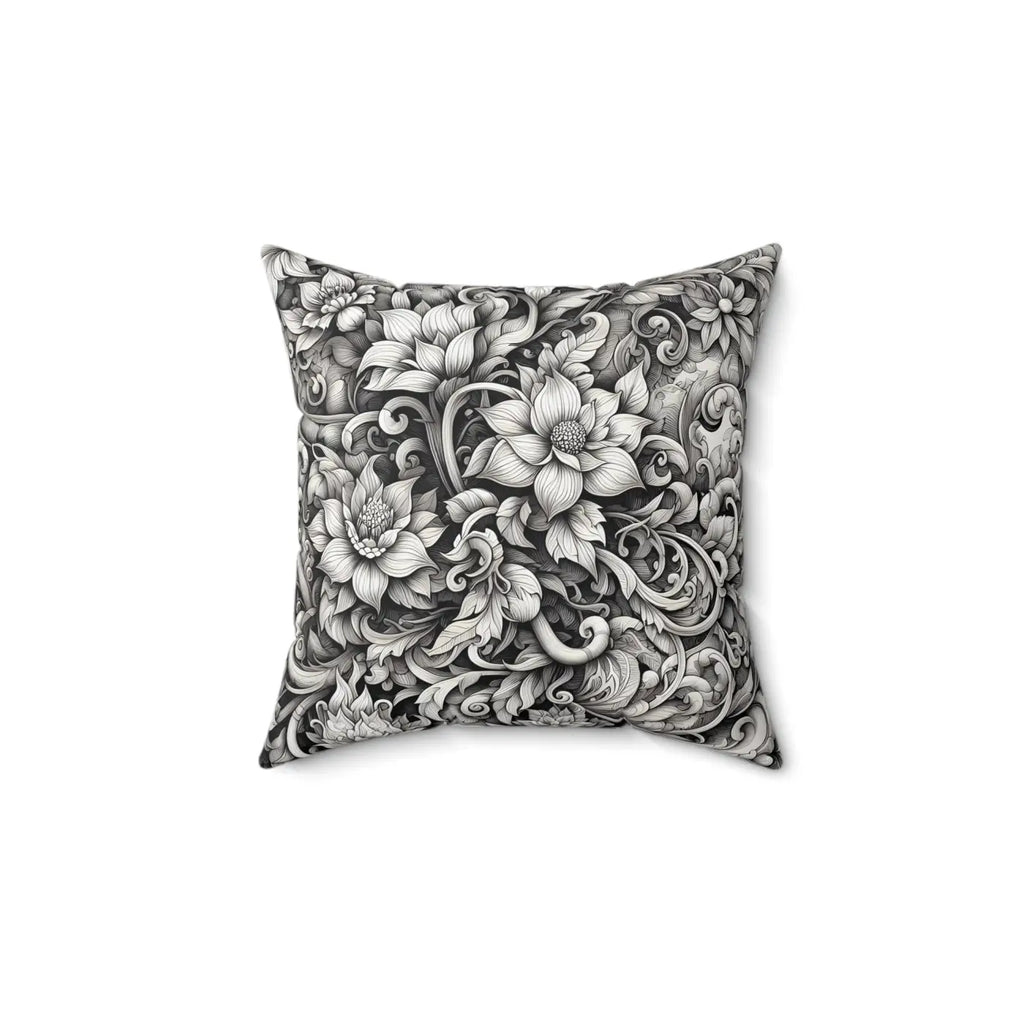 Monochrome Floral Spun Polyester Square Pillow - Double-Sided - DipaliZ