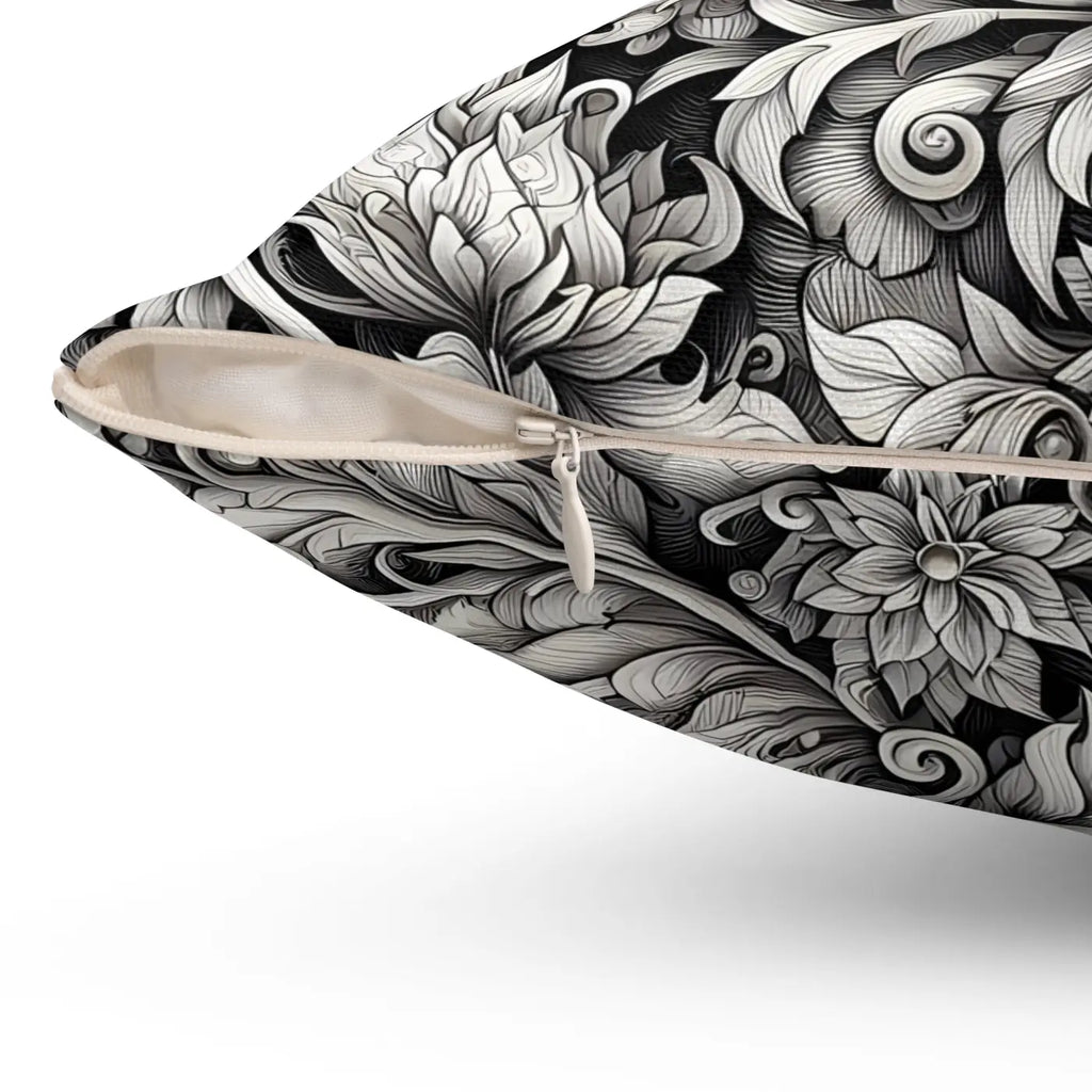 Monochrome Floral Spun Polyester Square Pillow - Double-Sided - DipaliZ