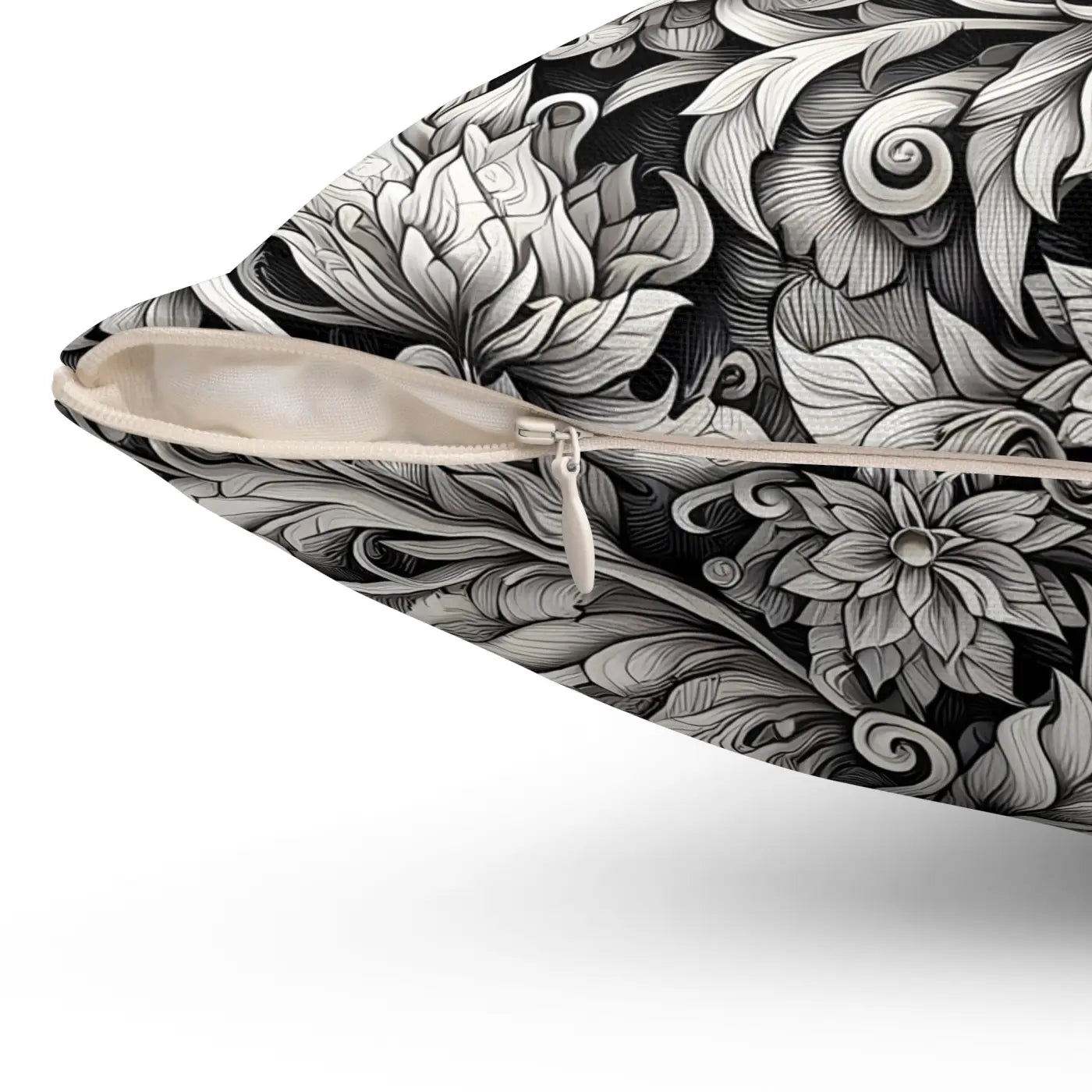Monochrome Floral Spun Polyester Square Pillow - Double-Sided - DipaliZ